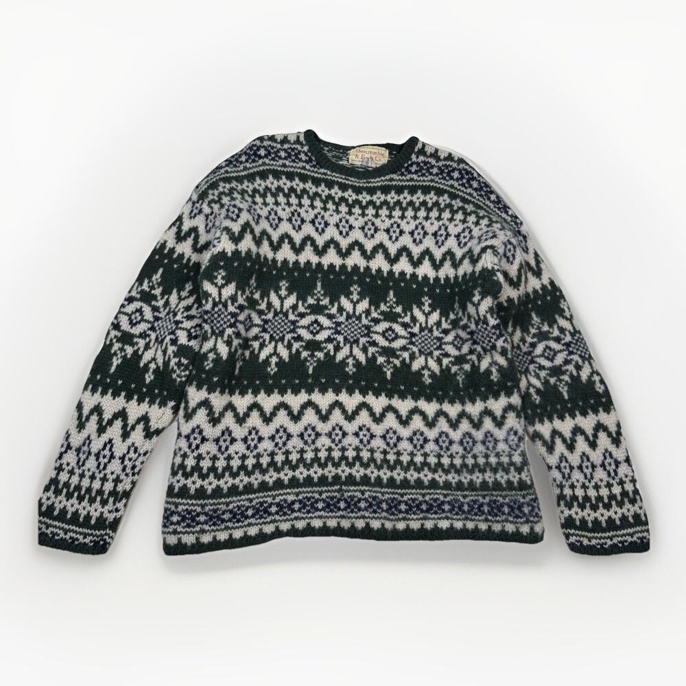 VTG Abercrombie & Fitch Wool Sweater Green White Winter Men's Size L Nordic